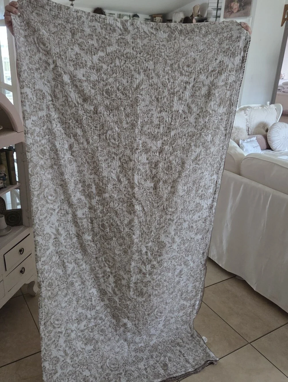 Cotton Shower Curtain Floral With Pom Pom Fringe 72x72